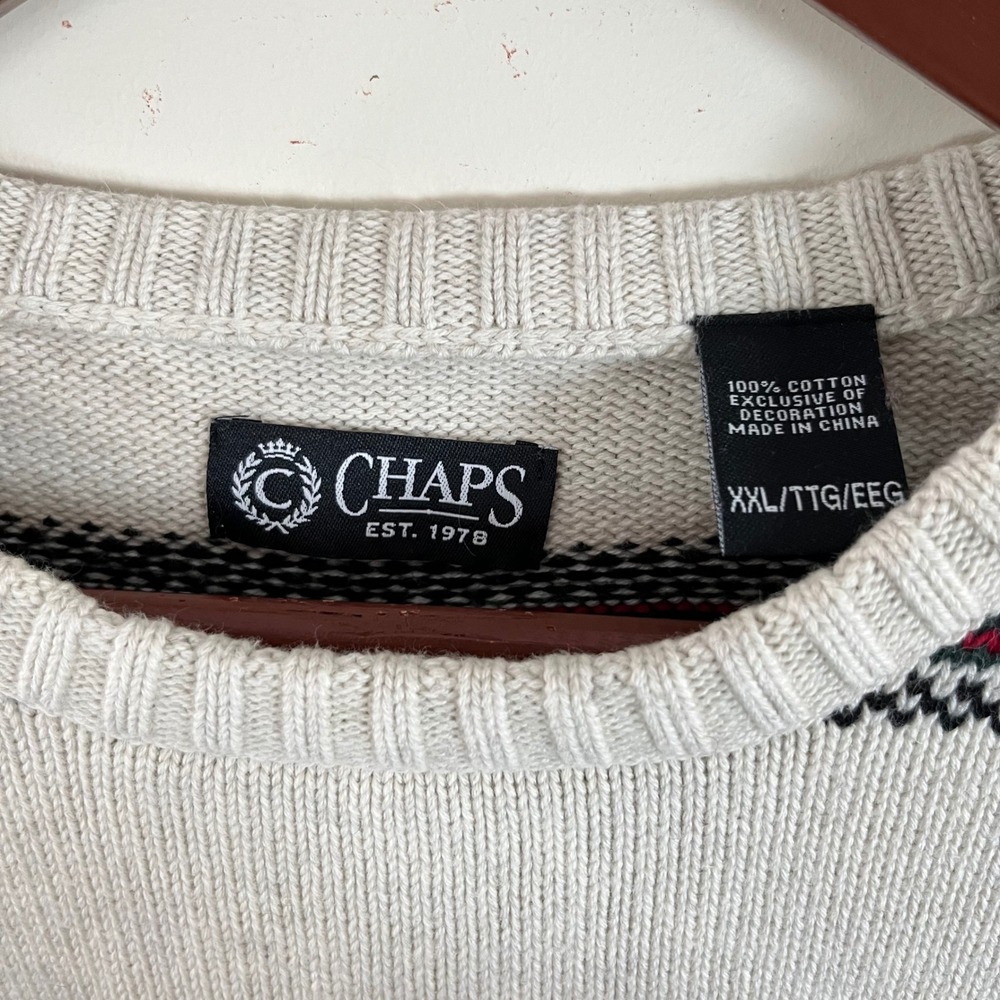 Vintage Chaps Mens Knit Crewneck Sweater Striped Aztec XXL Cotton Western - Picture 6 of 8